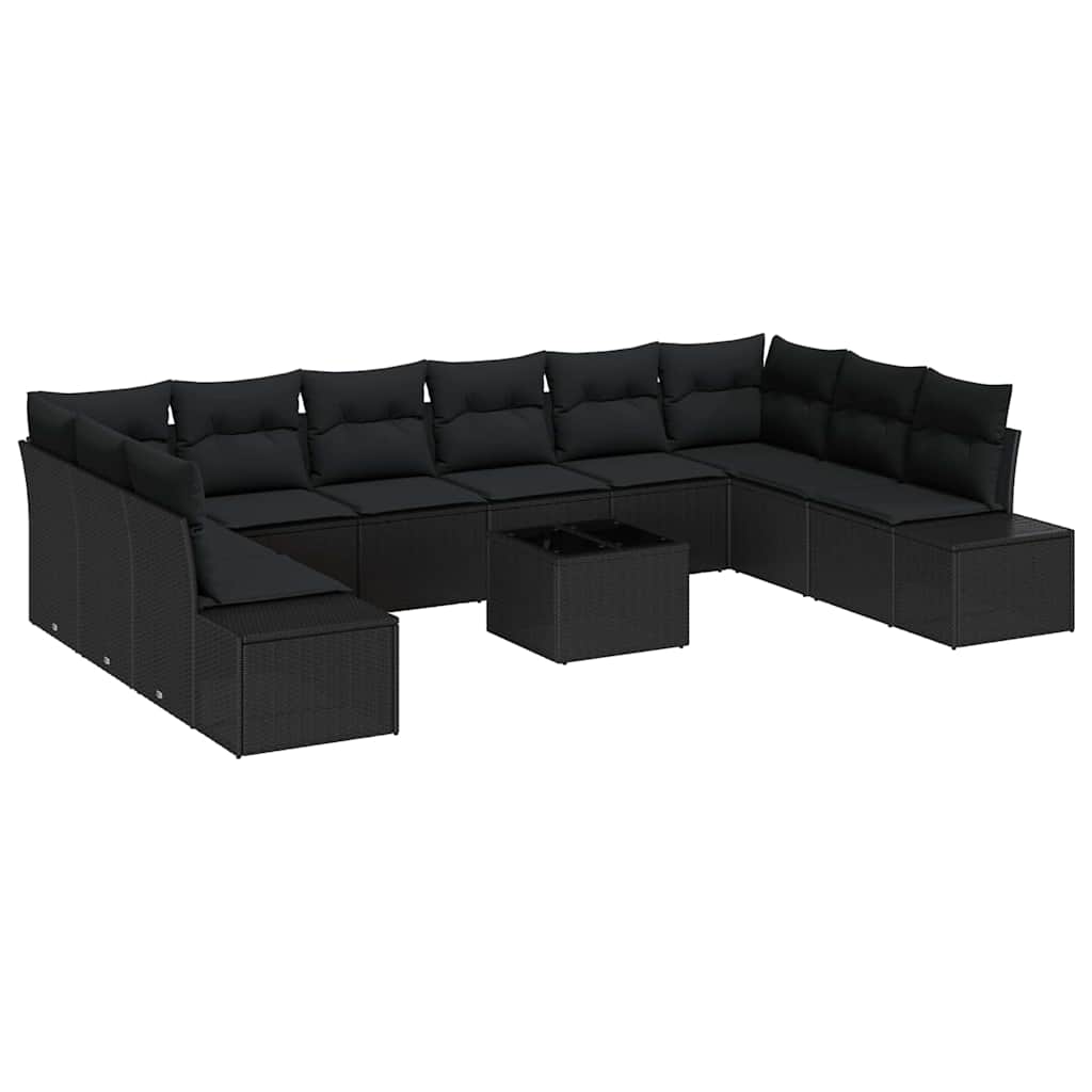 Havesofa Sæt 10 stk. 9-Antal sæder Sort Polyrattan