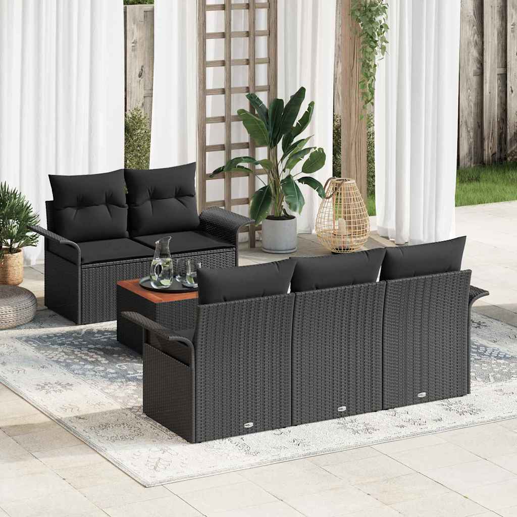 Havesofa Sæt 6 stk. 5-Antal sæder Sort polyrattan