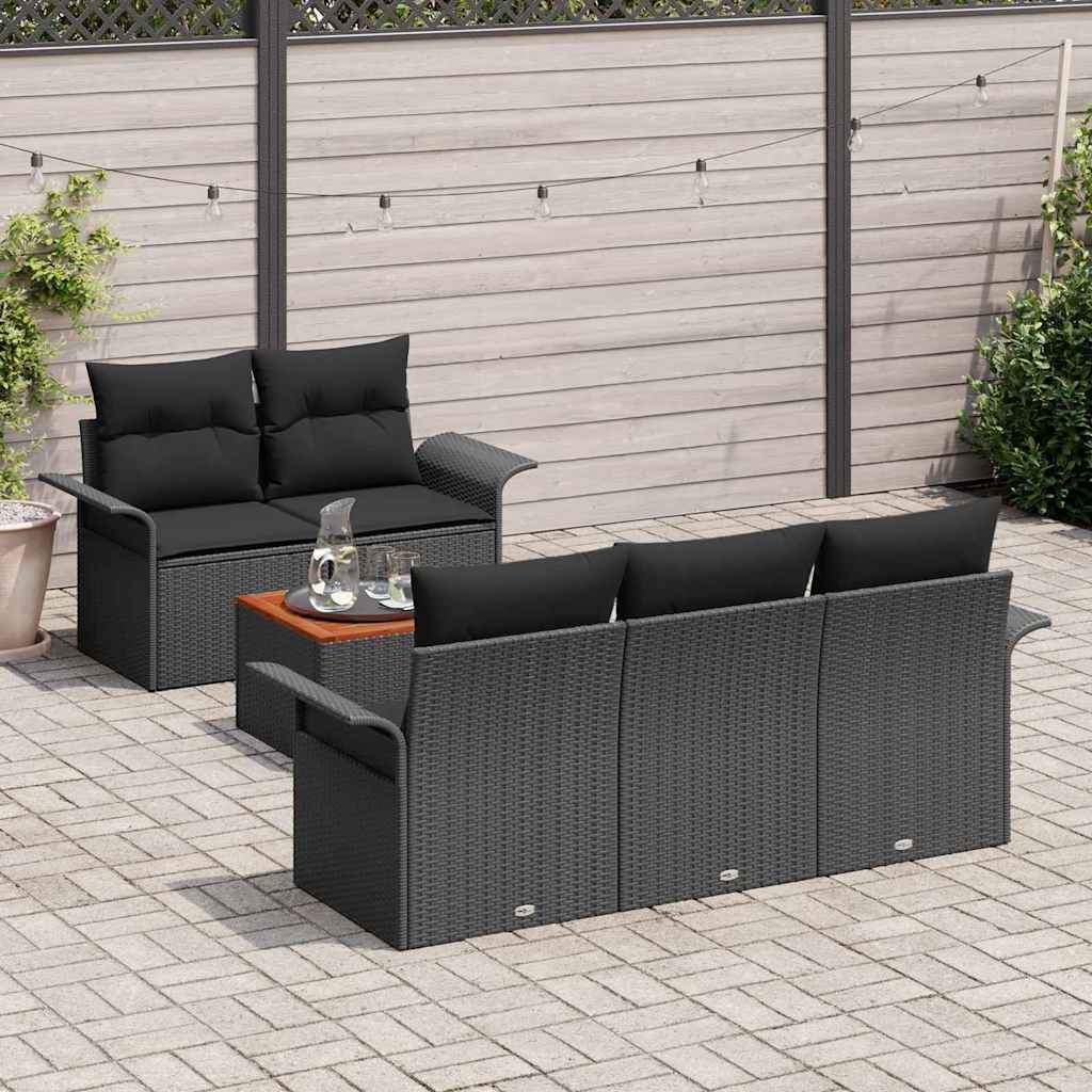 Havesofa Sæt 6 stk. 5-Antal sæder Sort polyrattan
