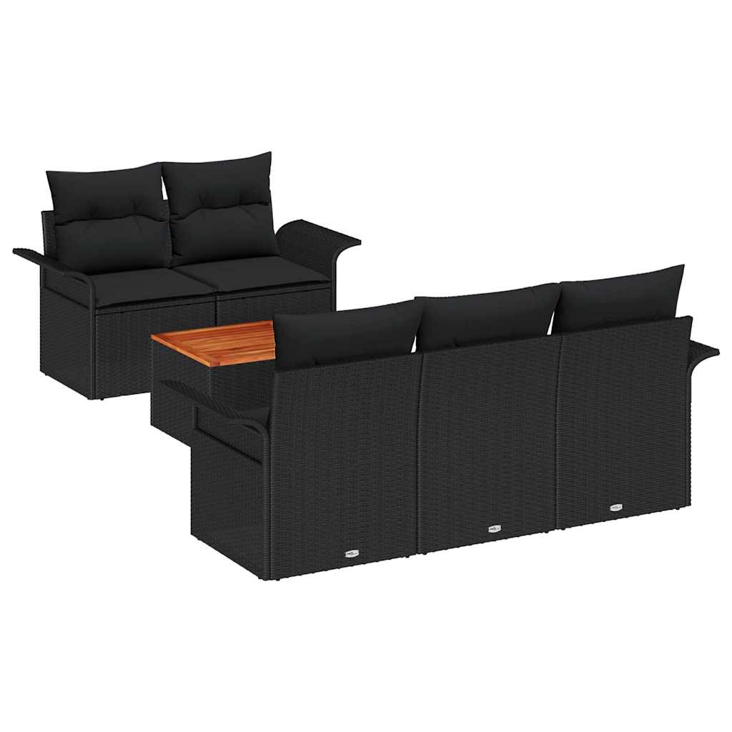 Havesofa Sæt 6 stk. 5-Antal sæder Sort polyrattan
