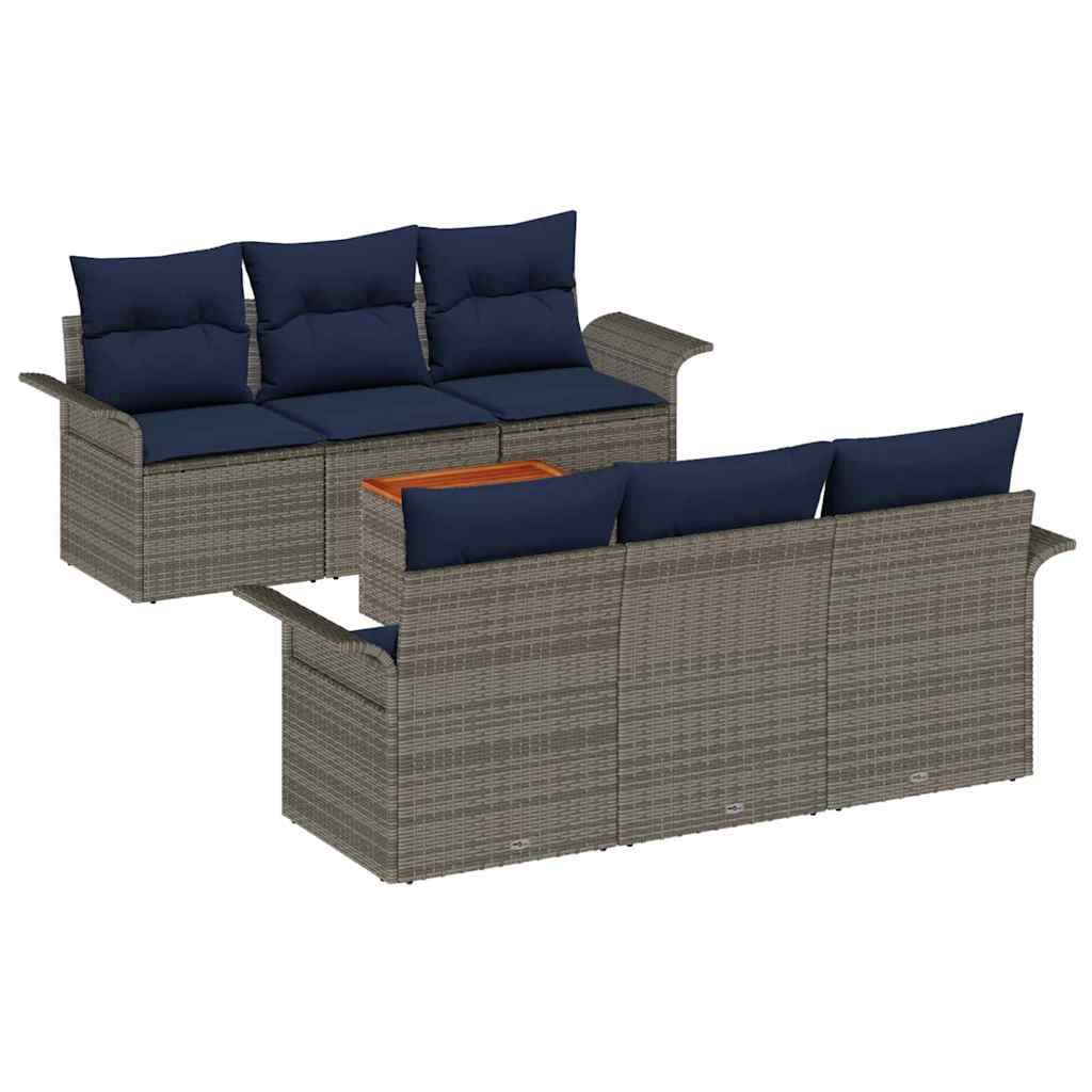 Havesofa Sæt 7 stk. 6-Antal sæder Grå og Marineblå polyrattan