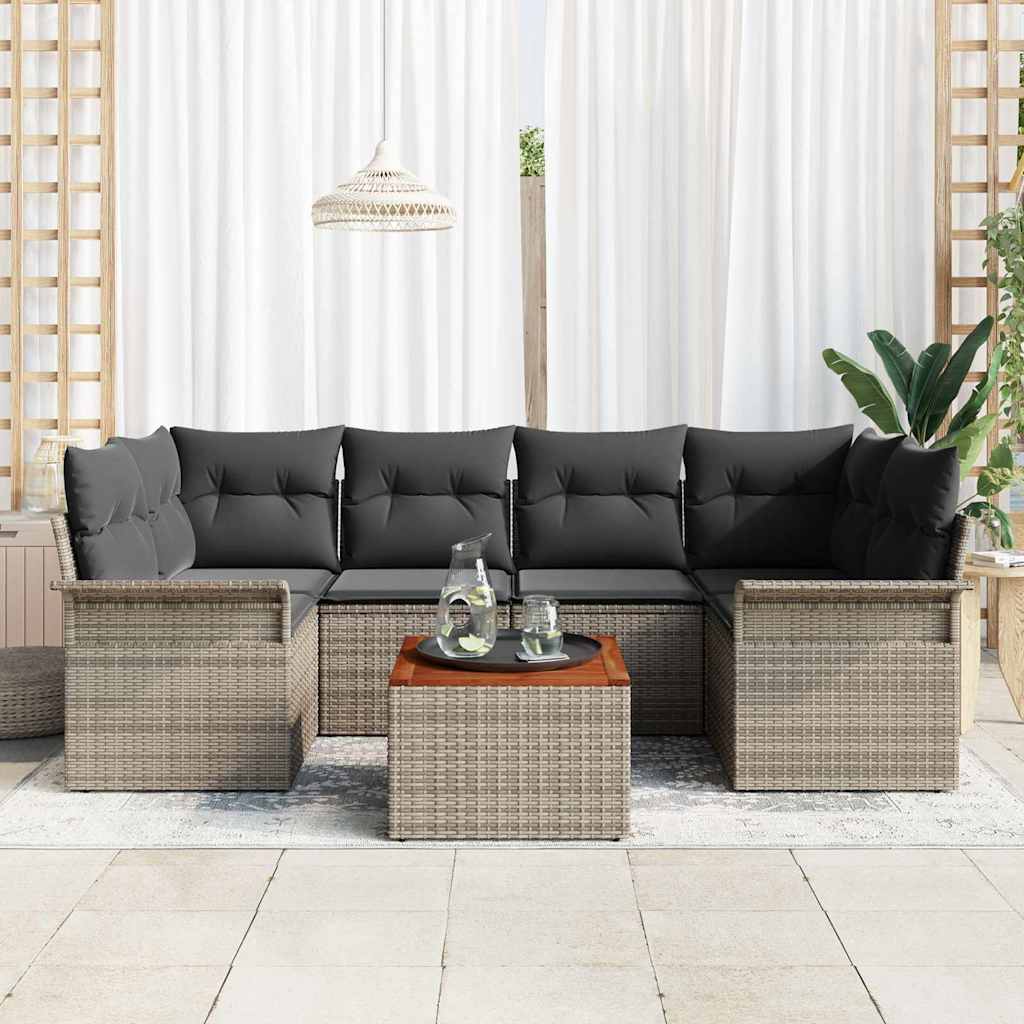 Havesofa Sæt 7 stk. 6-Antal sæder Grå polyrattan