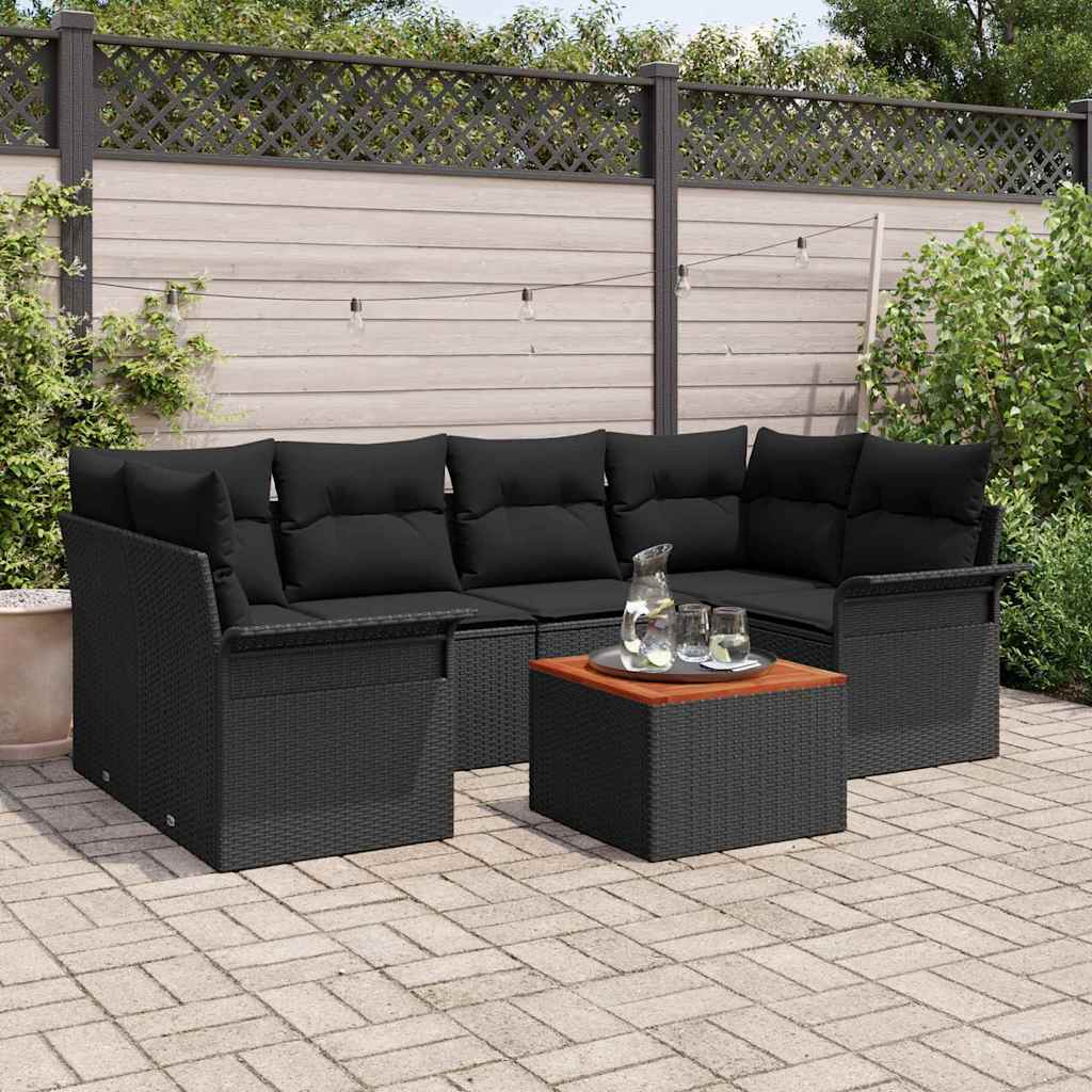 Havesofa Sæt 7 stk. 6-Antal sæder Sort polyrattan