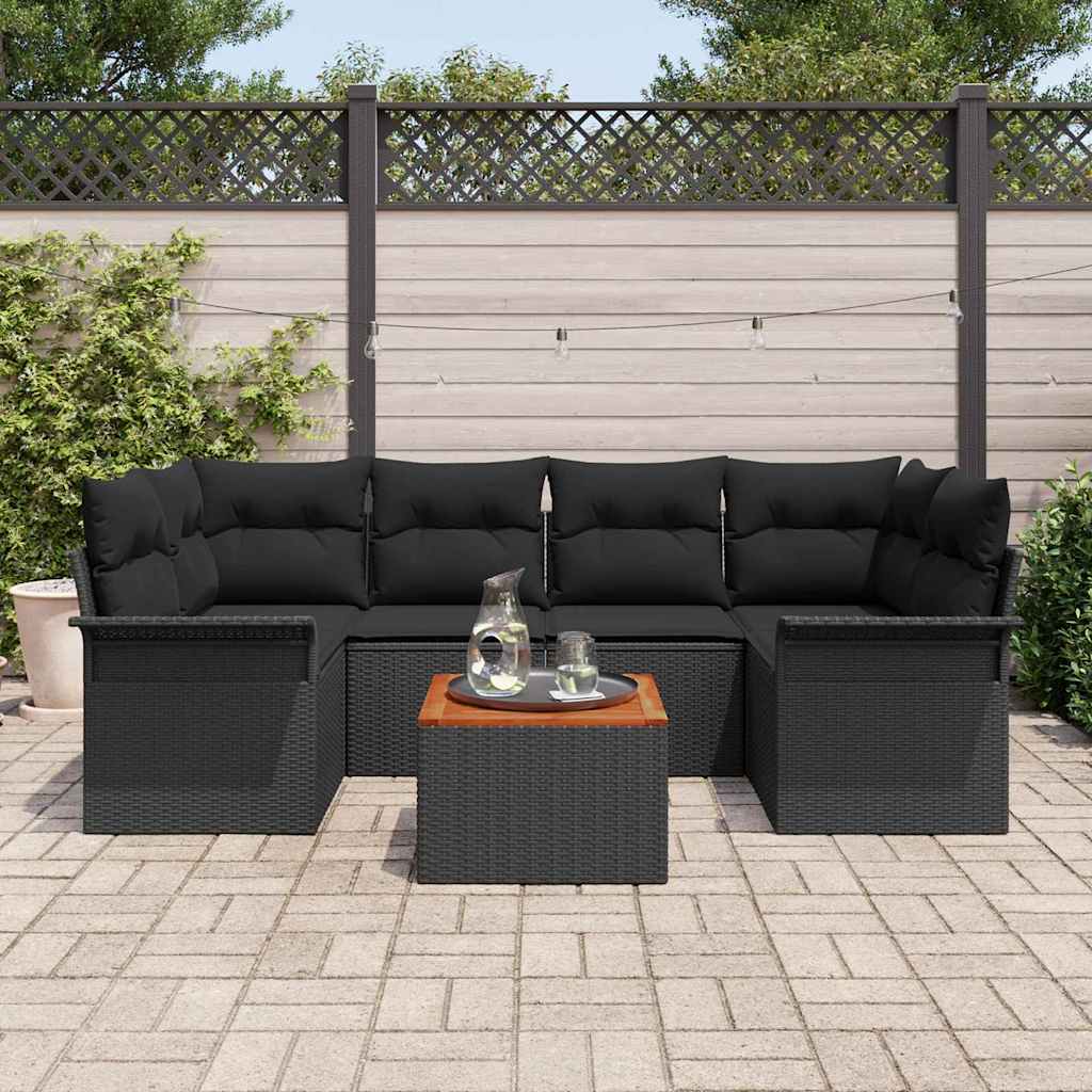 Havesofa Sæt 7 stk. 6-Antal sæder Sort polyrattan