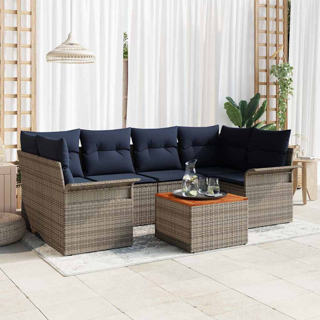 Havesofa Sæt 7 stk. 6-Antal sæder Grå og Marineblå polyrattan