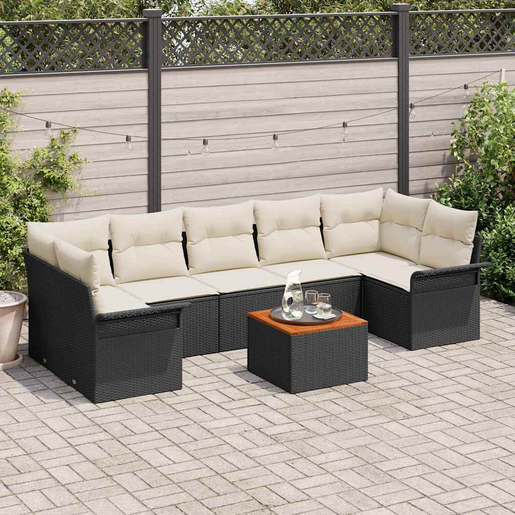Havesofa Sæt 8 stk. 7-Antal sæder Sort og Cream polyrattan