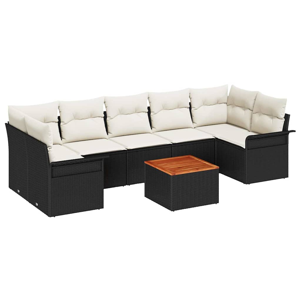 Havesofa Sæt 8 stk. 7-Antal sæder Sort og Cream polyrattan