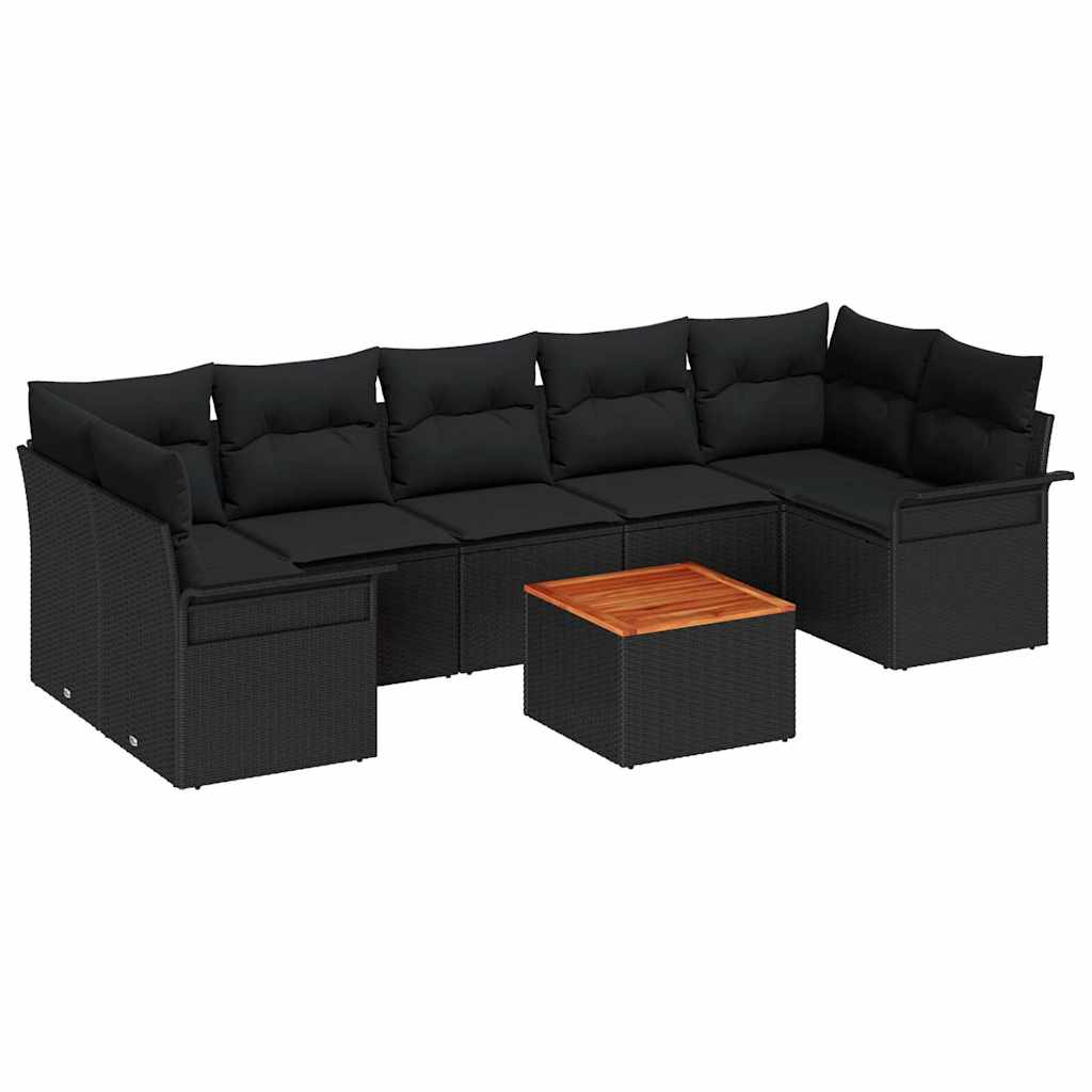 Havesofa Sæt 8 stk. 7-Antal sæder Sort polyrattan