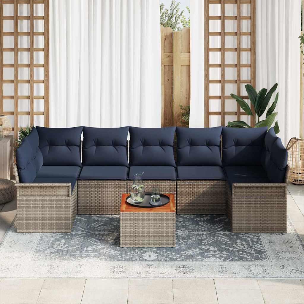 Havesofa Sæt 8 stk. 7-Antal sæder Grå og Marineblå polyrattan