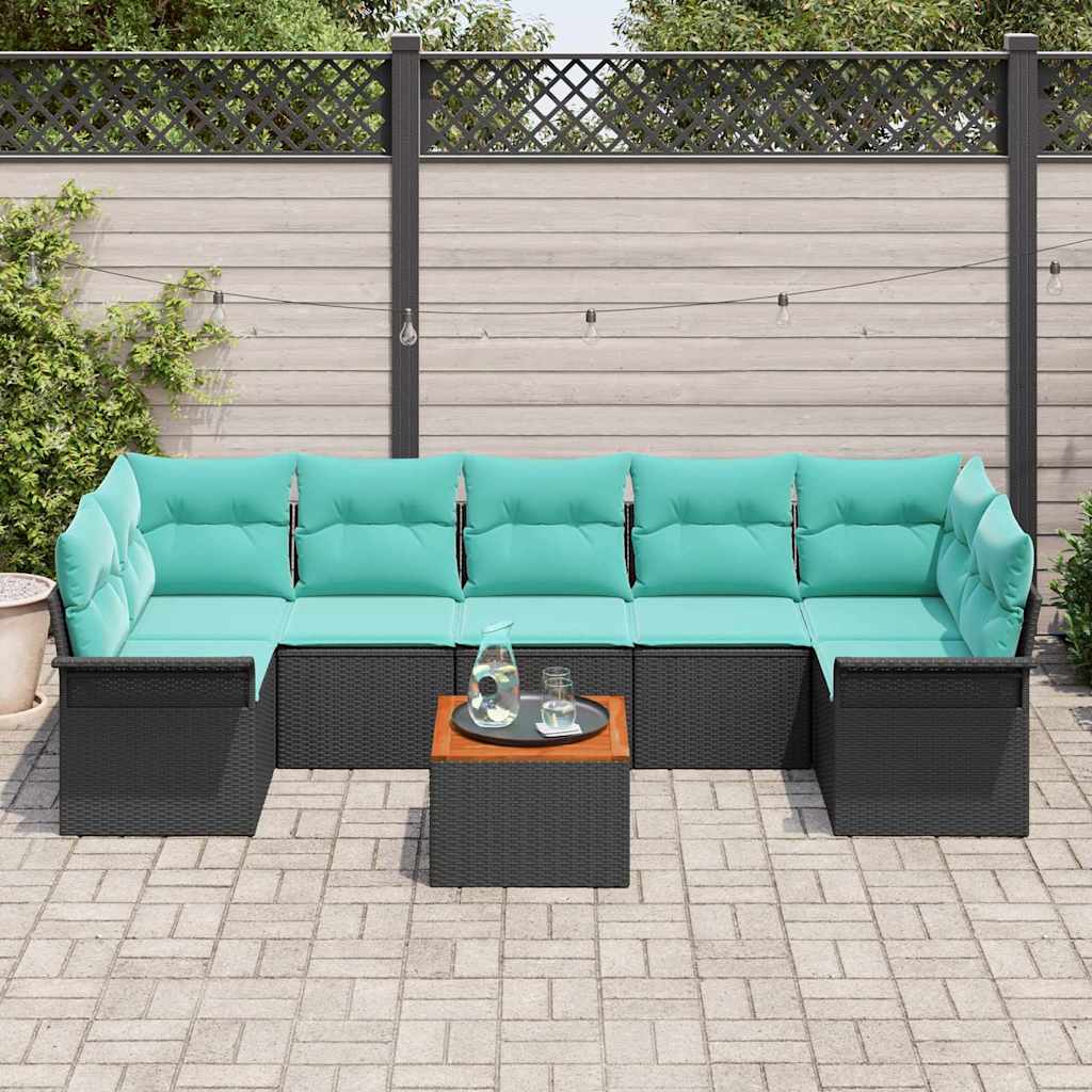 Havesofa Sæt 8 stk. 7-Antal sæder Sort og turkis polyrattan