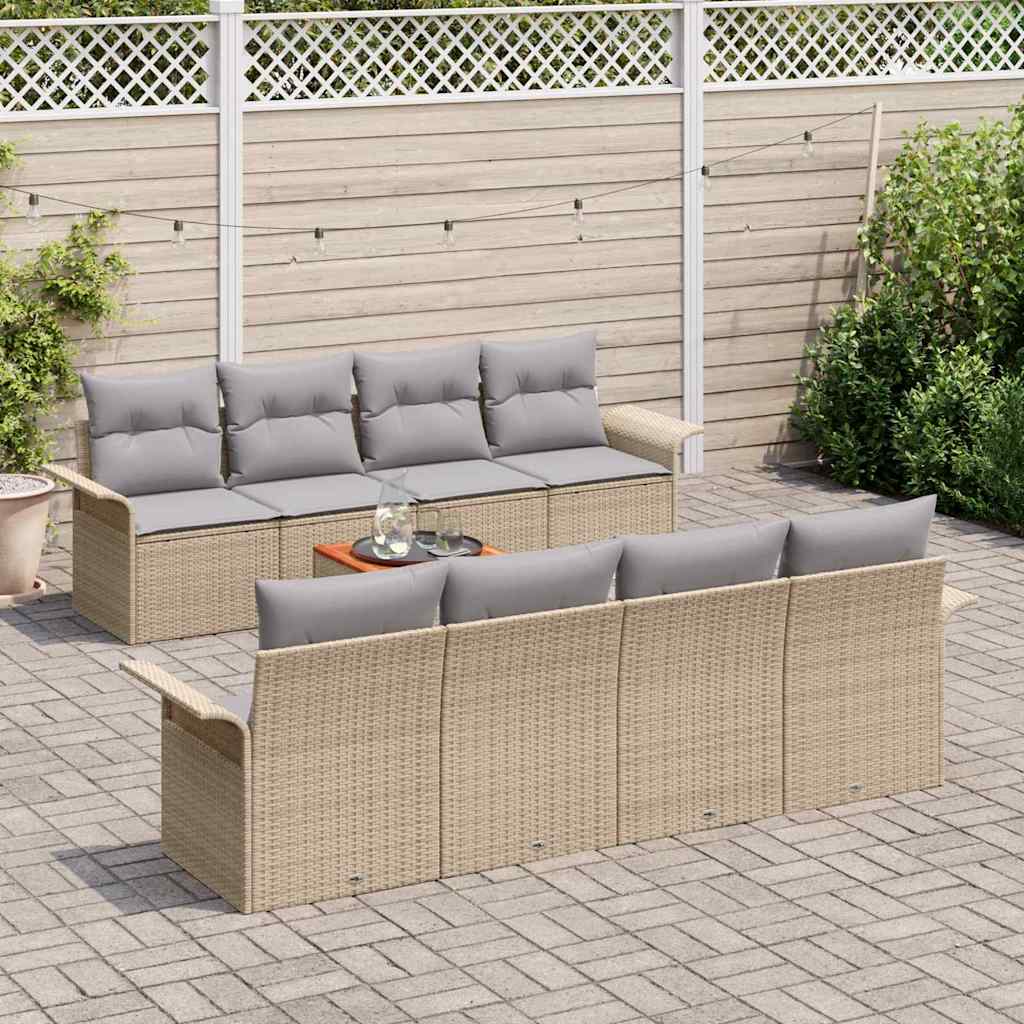 Havesofa Sæt 9 stk. Beige og lys grå polyrattan