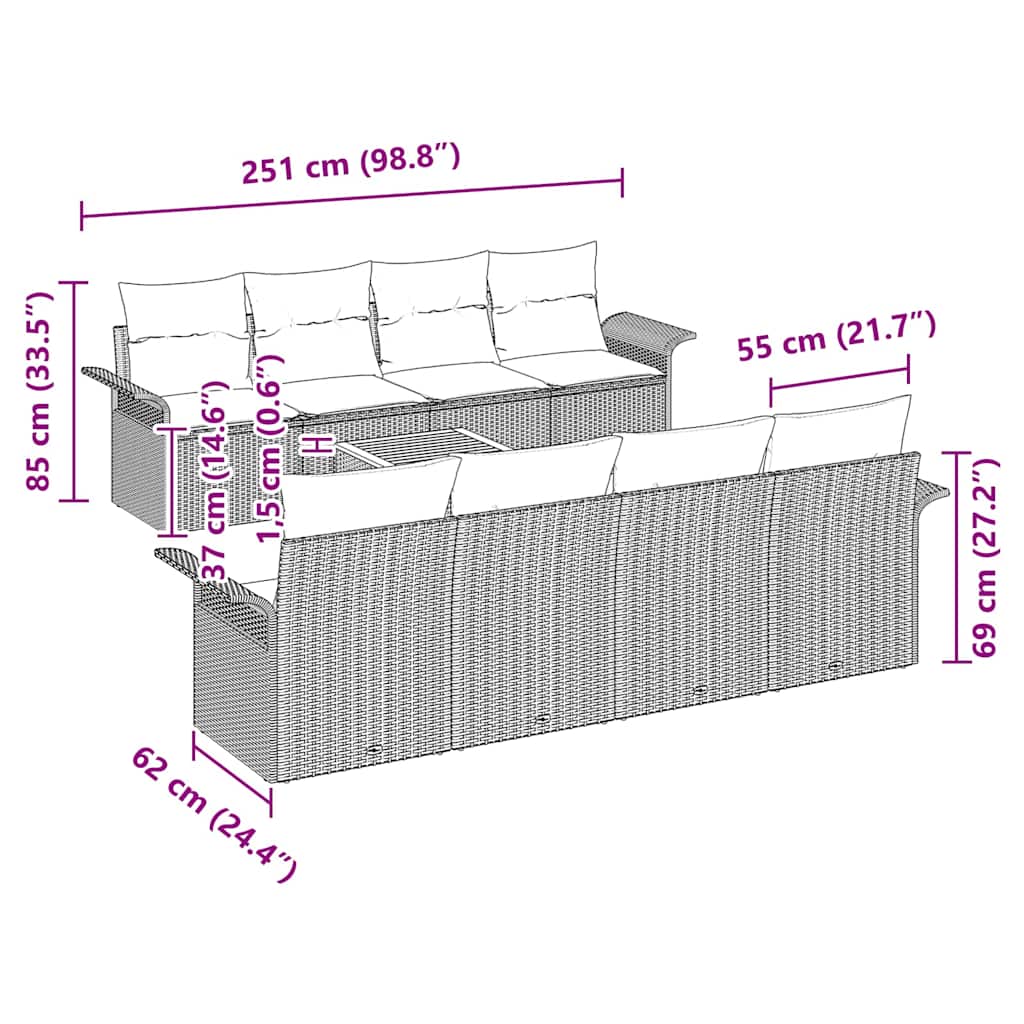 Havesofa Sæt 9 stk. Beige og lys grå polyrattan