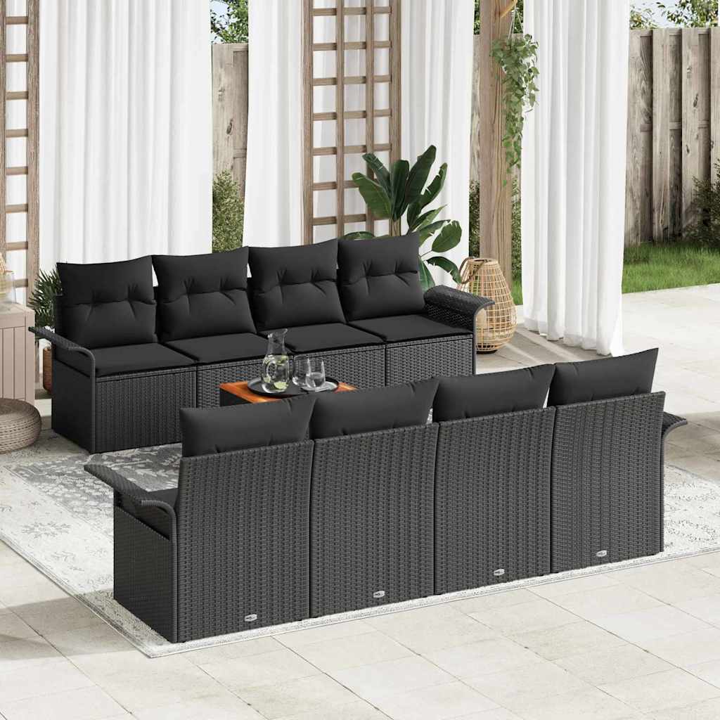 Havesofa Sæt 9 stk. Sort polyrattan