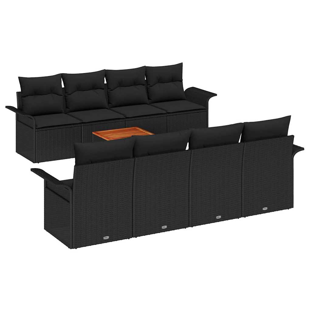 Havesofa Sæt 9 stk. Sort polyrattan