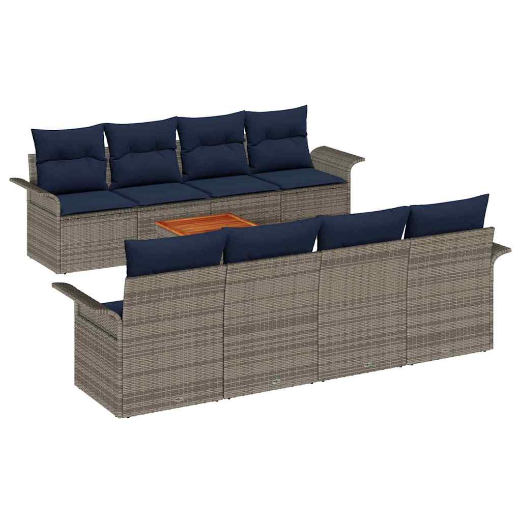 Havesofa Sæt 9 stk. 8-Antal sæder Grå og Marineblå polyrattan