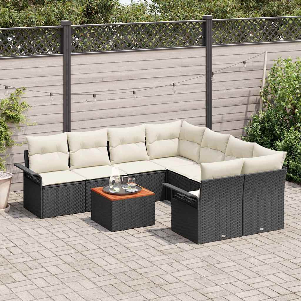 Havesofa Sæt 9 stk. 8-Antal sæder Sort og Cream polyrattan