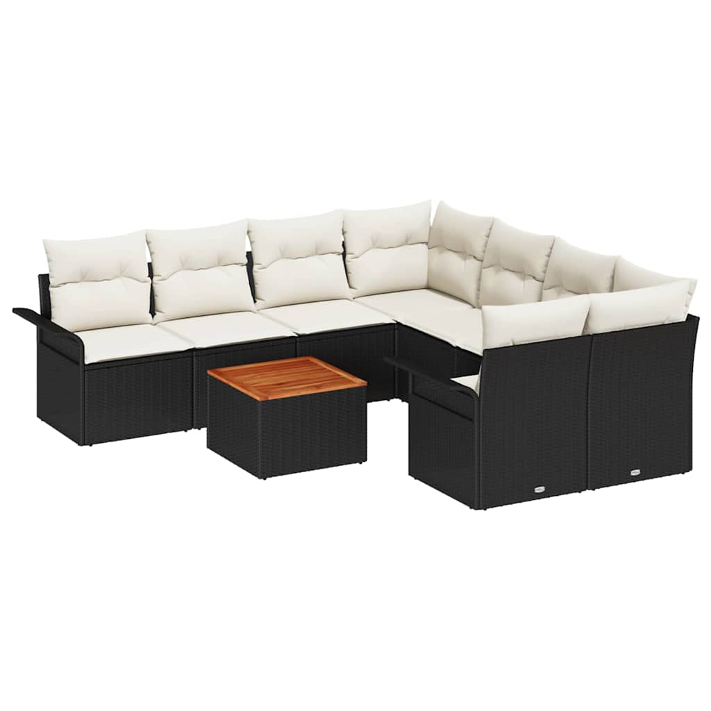 Havesofa Sæt 9 stk. 8-Antal sæder Sort og Cream polyrattan