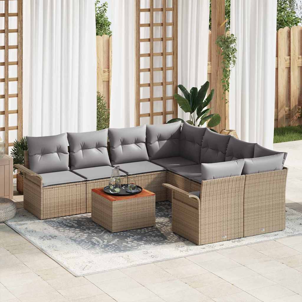 Havesofa Sæt 9 stk. 8-Antal sæder Beige og lys grå polyrattan