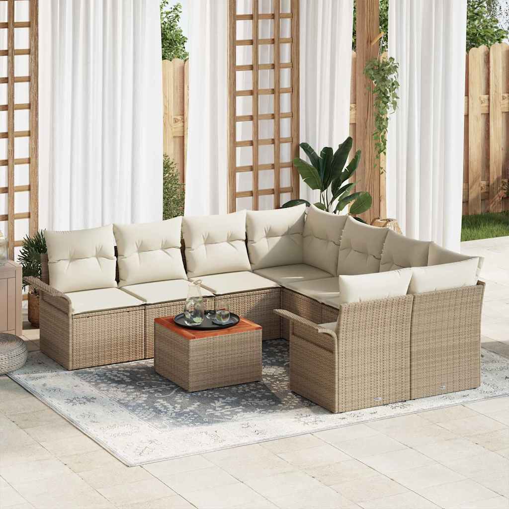Havesofa Sæt 9 stk. 8-Antal sæder Beige og creme polyrattan