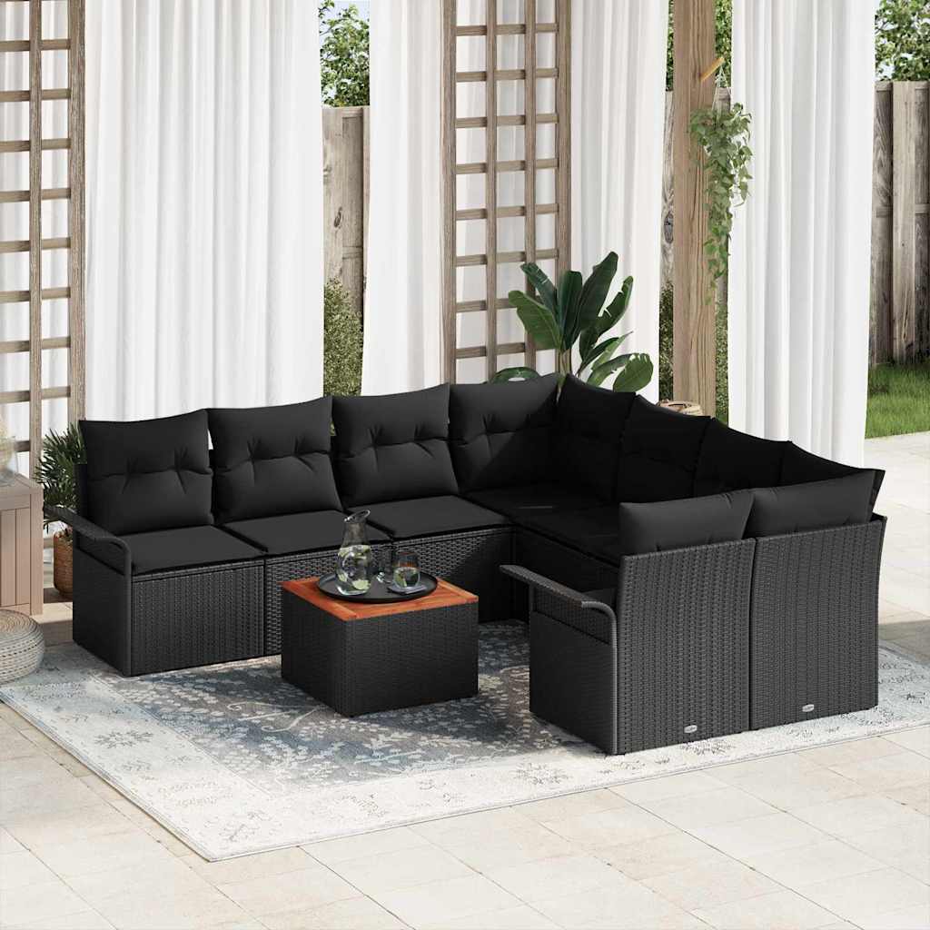 Havesofa Sæt 9 stk. 8-Antal sæder Sort polyrattan