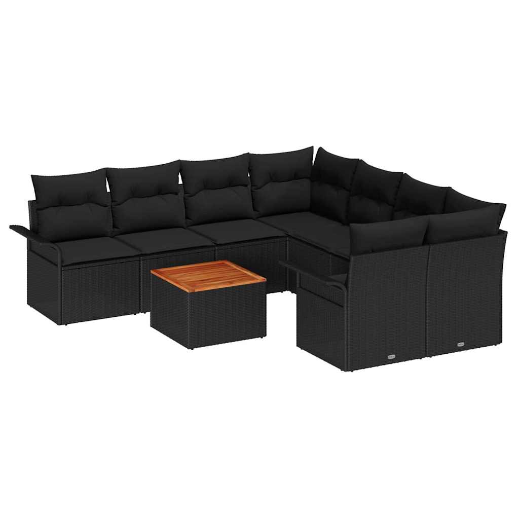 Havesofa Sæt 9 stk. 8-Antal sæder Sort polyrattan