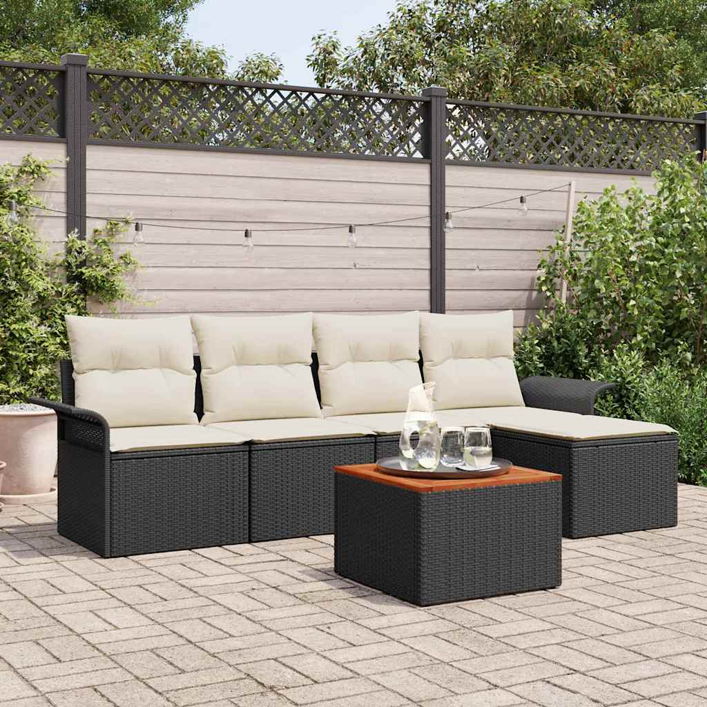 Havesofa Sæt 6 stk. Sort og Cream polyrattan