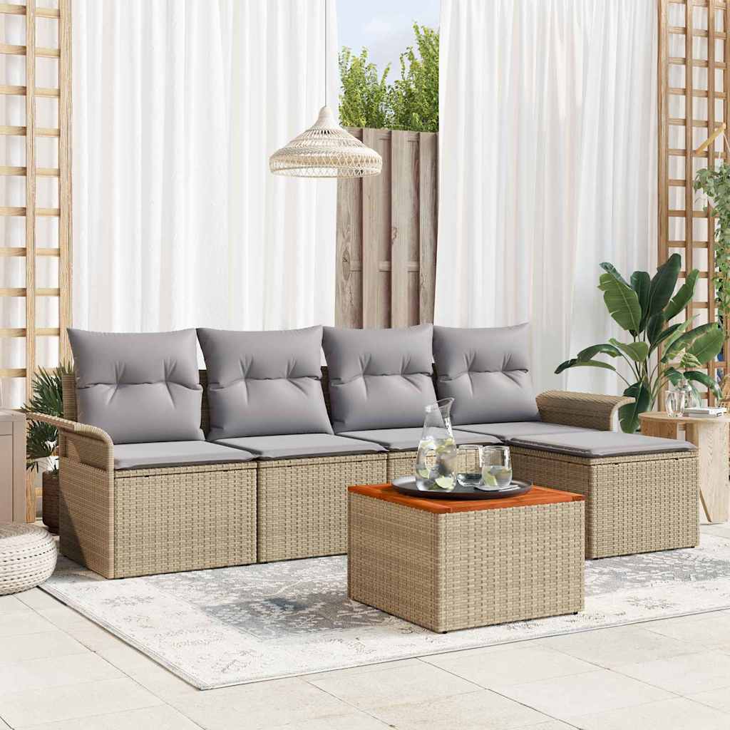 Havesofa Sæt 6 stk. Beige og lys grå polyrattan