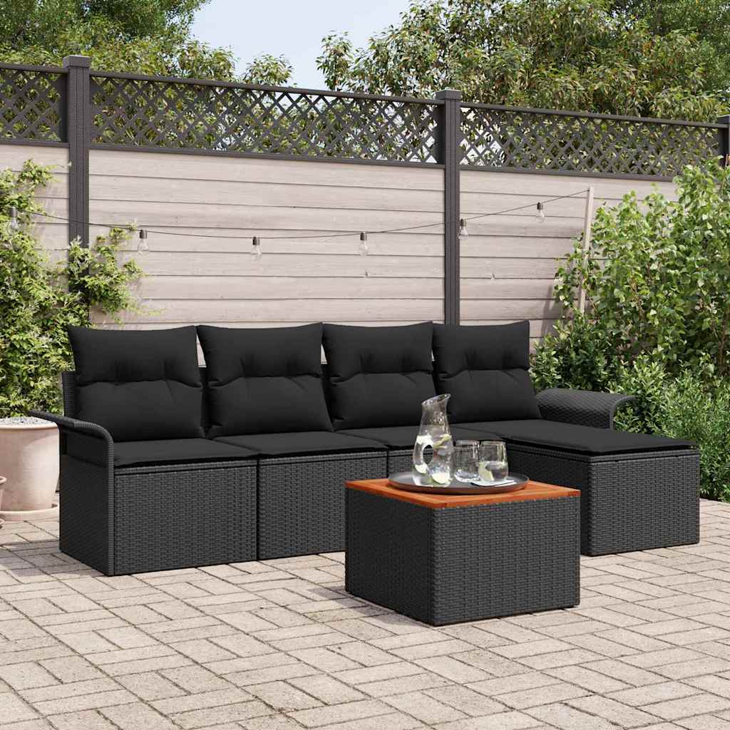Havesofa Sæt 6 stk. Sort polyrattan