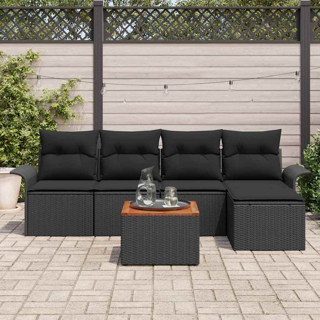 Havesofa Sæt 6 stk. Sort polyrattan