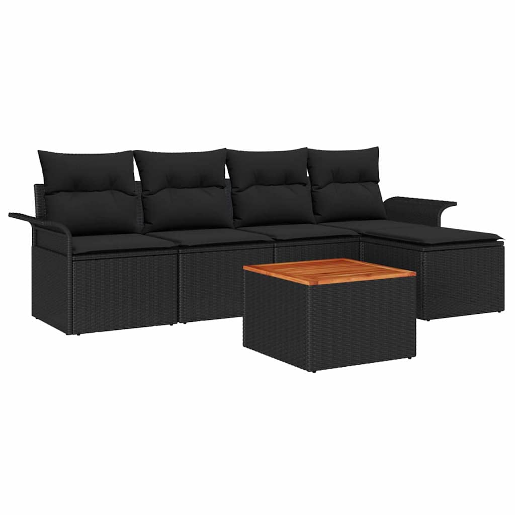 Havesofa Sæt 6 stk. Sort polyrattan