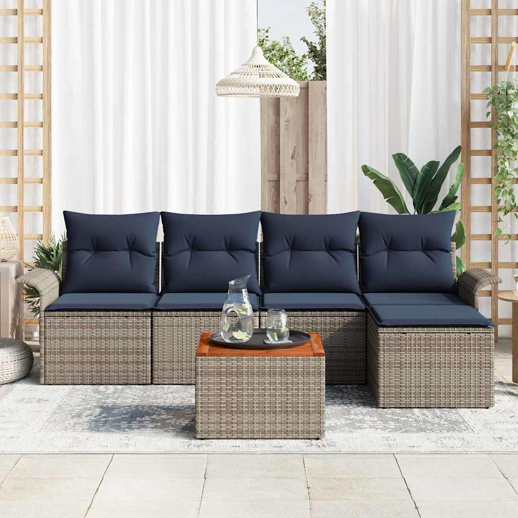 Havesofa Sæt 6 stk. Grå og Marineblå polyrattan