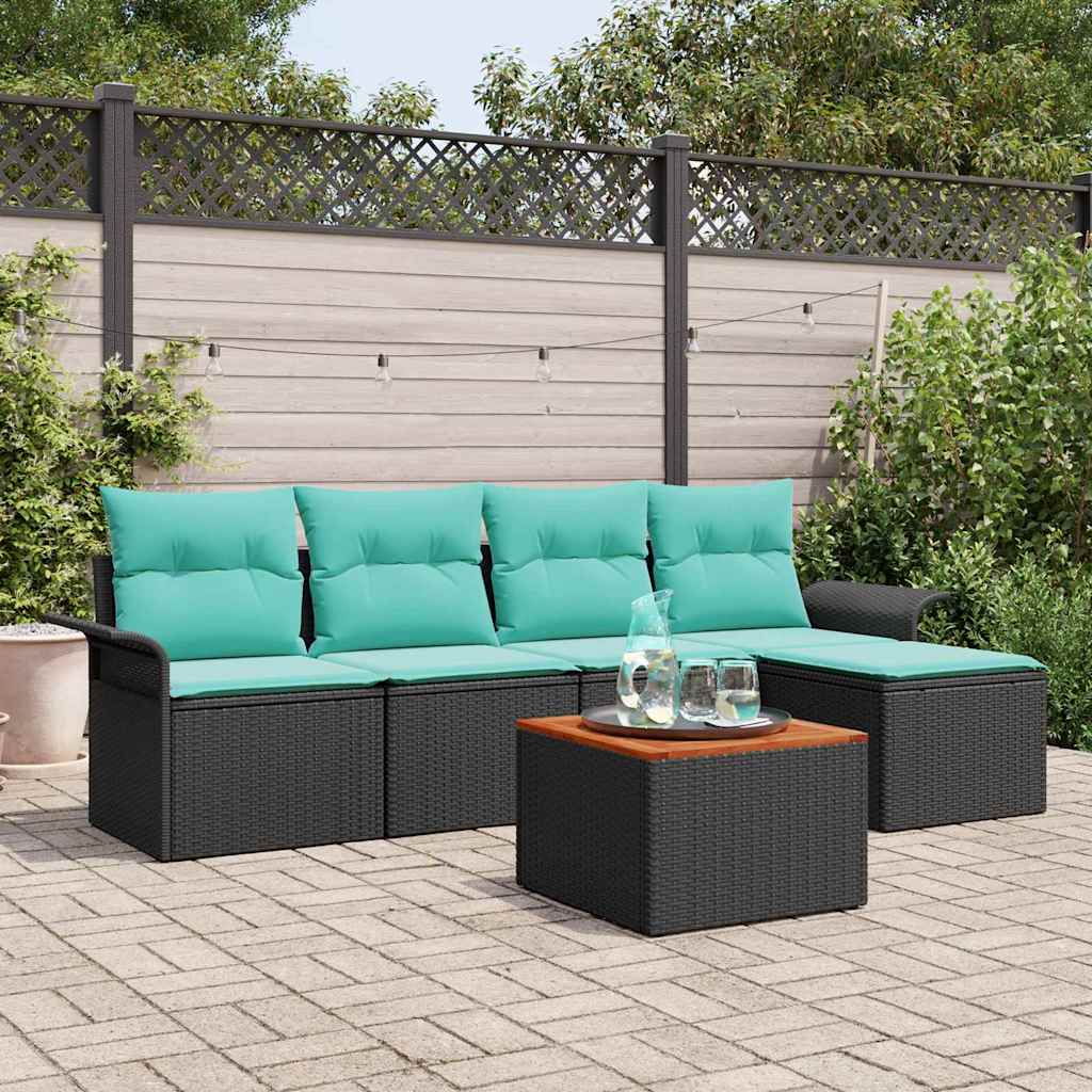 Havesofa Sæt 6 stk. Sort og turkis polyrattan