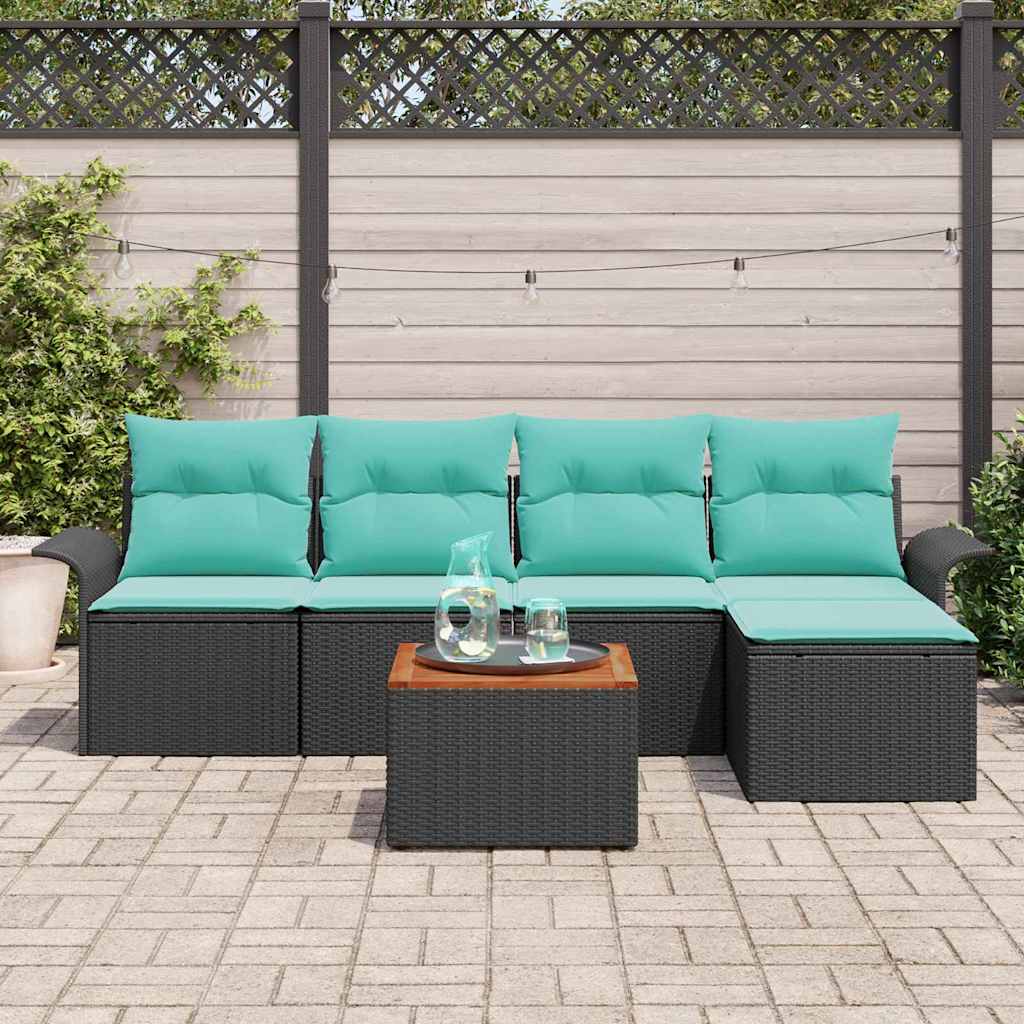 Havesofa Sæt 6 stk. Sort og turkis polyrattan