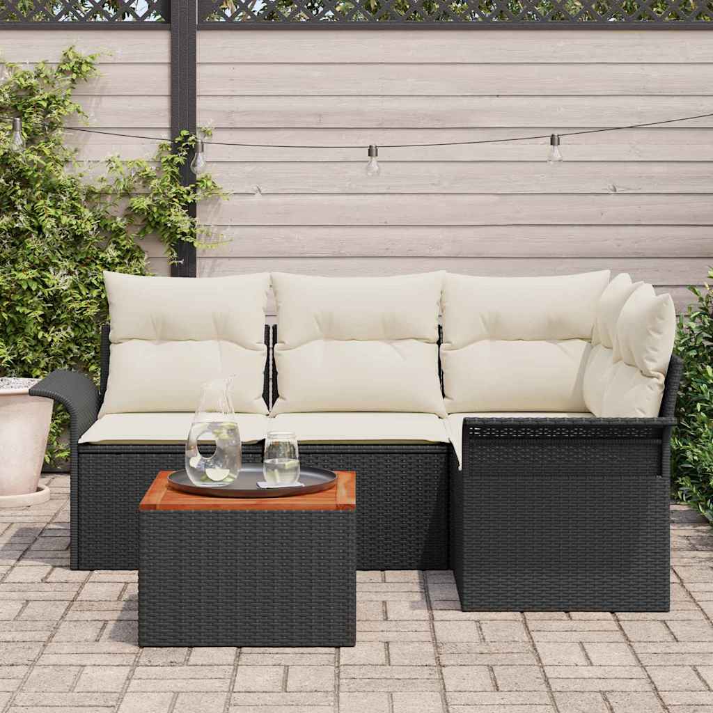 Havesofa Sæt 5 stk. 4-Antal sæder Sort og Cream polyrattan