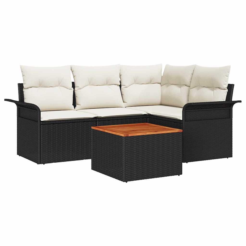 Havesofa Sæt 5 stk. 4-Antal sæder Sort og Cream polyrattan