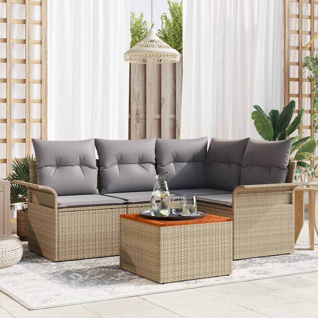 Havesofa Sæt 5 stk. 4-Antal sæder Beige og lys grå polyrattan