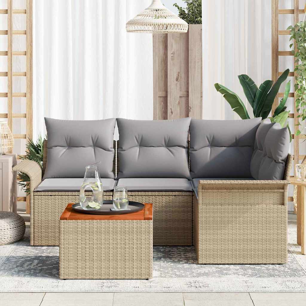 Havesofa Sæt 5 stk. 4-Antal sæder Beige og lys grå polyrattan