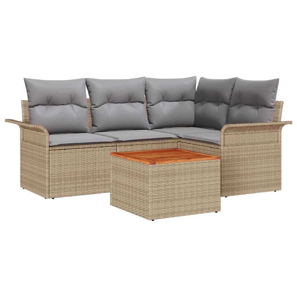 Havesofa Sæt 5 stk. 4-Antal sæder Beige og lys grå polyrattan
