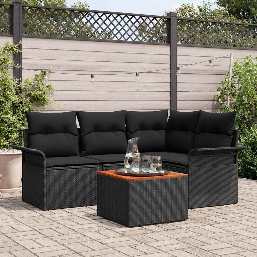 Havesofa Sæt 5 stk. 4-Antal sæder Sort polyrattan