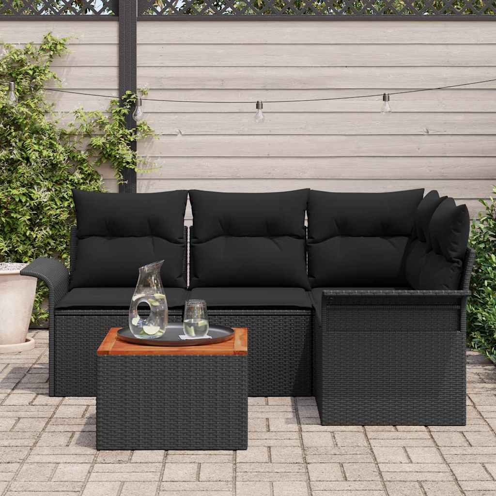 Havesofa Sæt 5 stk. 4-Antal sæder Sort polyrattan