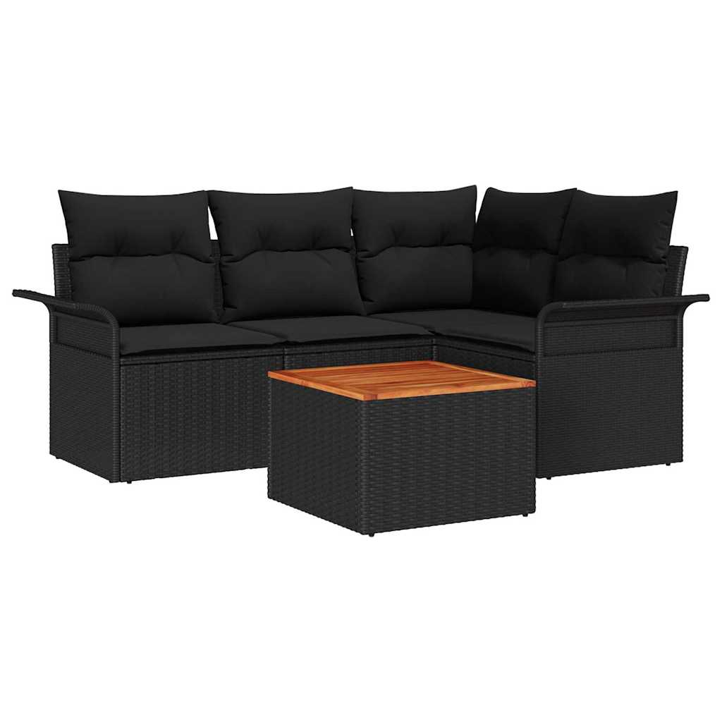 Havesofa Sæt 5 stk. 4-Antal sæder Sort polyrattan