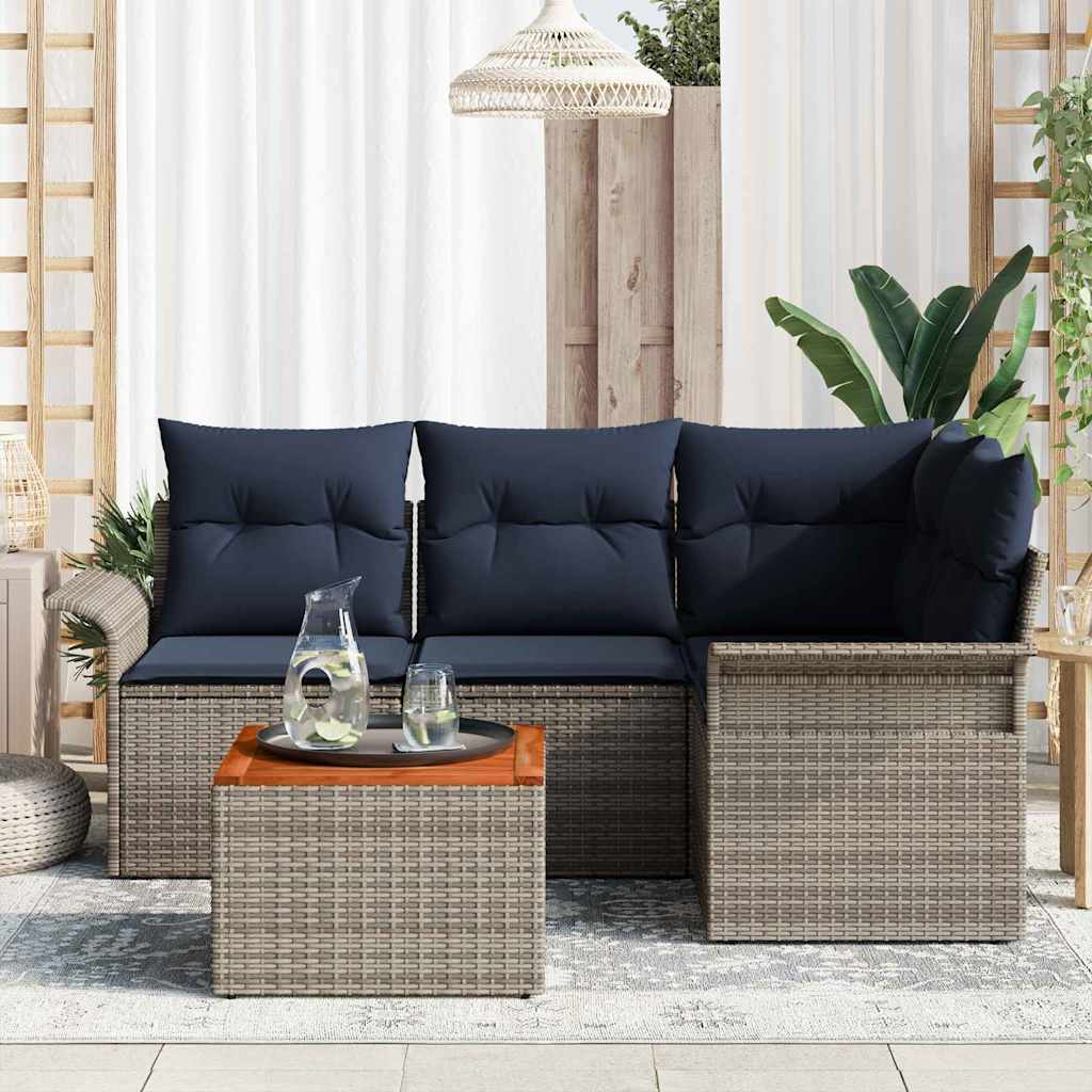 Havesofa Sæt 5 stk. 4-Antal sæder Grå og Marineblå polyrattan
