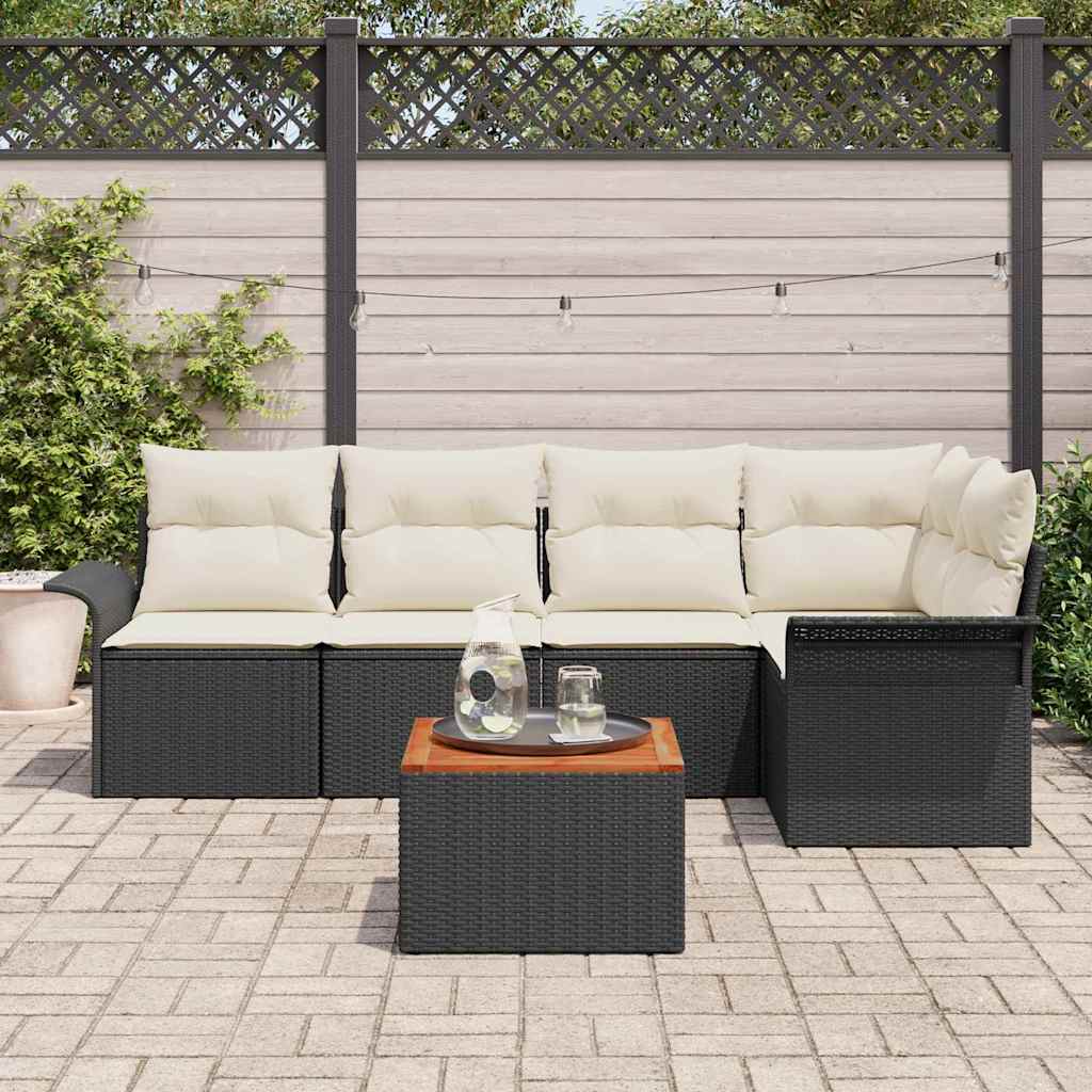 Havesofa Sæt 6 stk. 5-Antal sæder Sort og Cream polyrattan