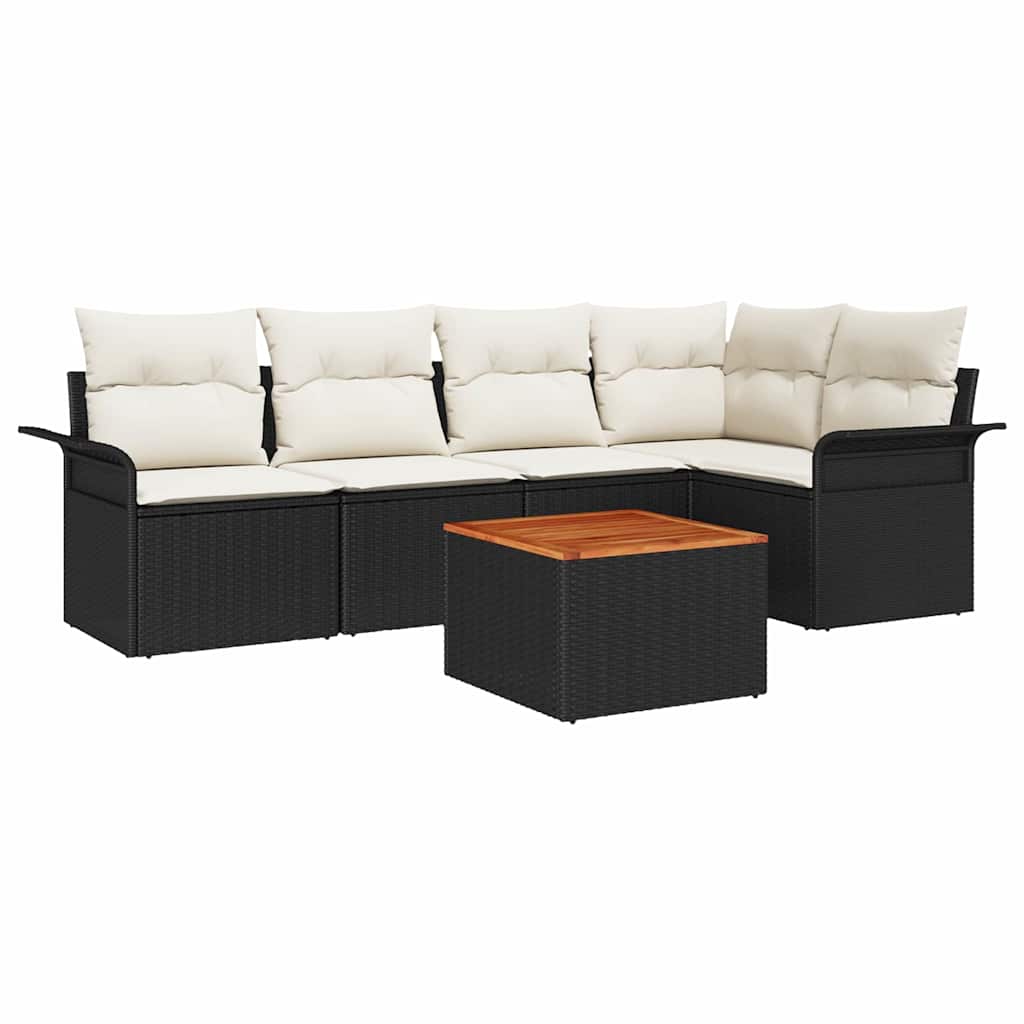 Havesofa Sæt 6 stk. 5-Antal sæder Sort og Cream polyrattan