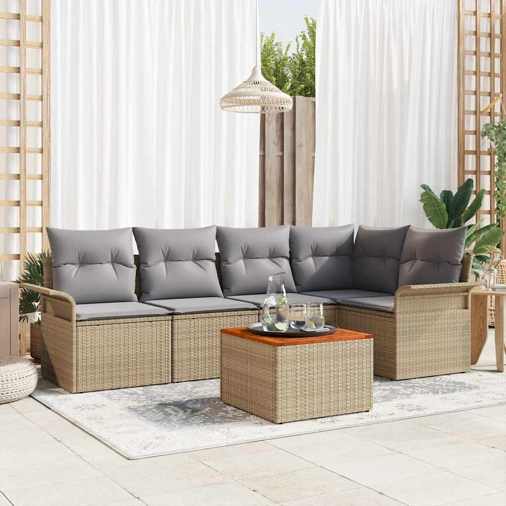 Havesofa Sæt 6 stk. 5-Antal sæder Beige og lys grå polyrattan