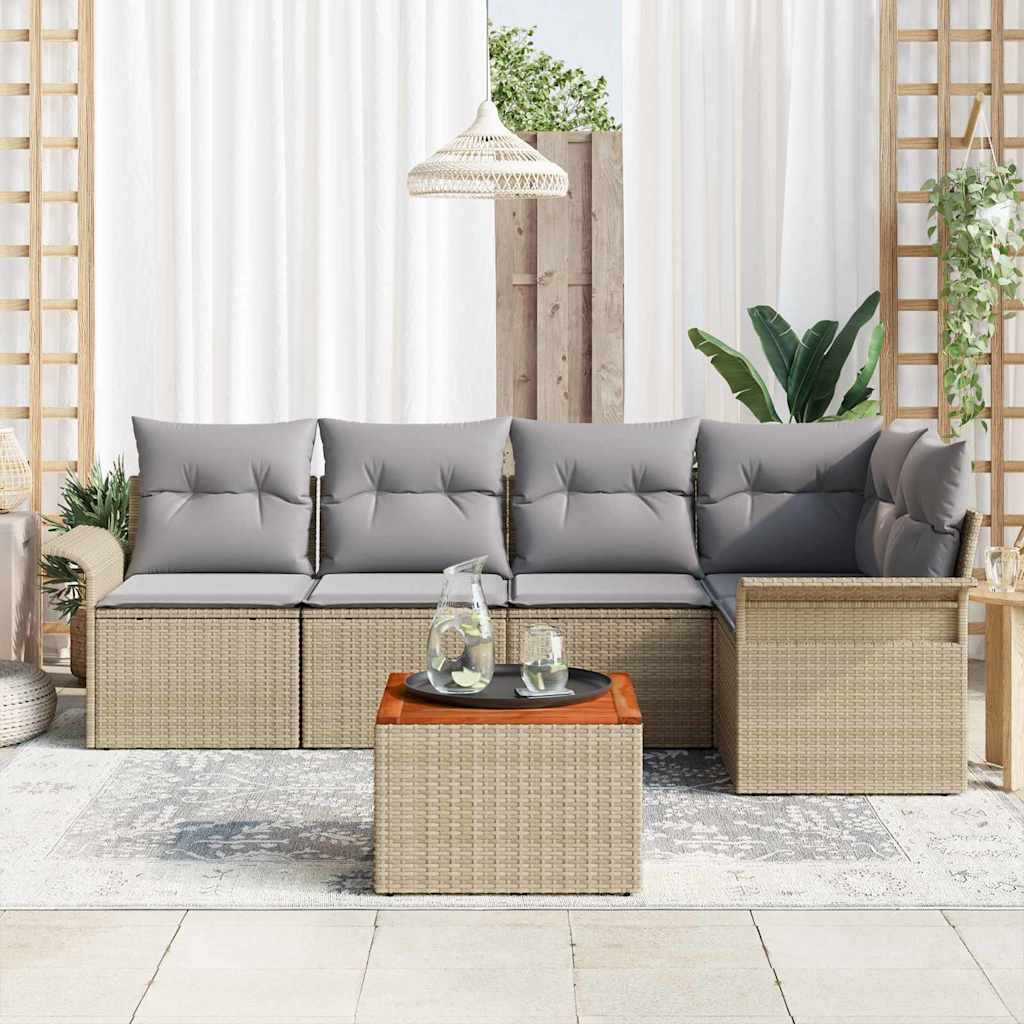 Havesofa Sæt 6 stk. 5-Antal sæder Beige og lys grå polyrattan