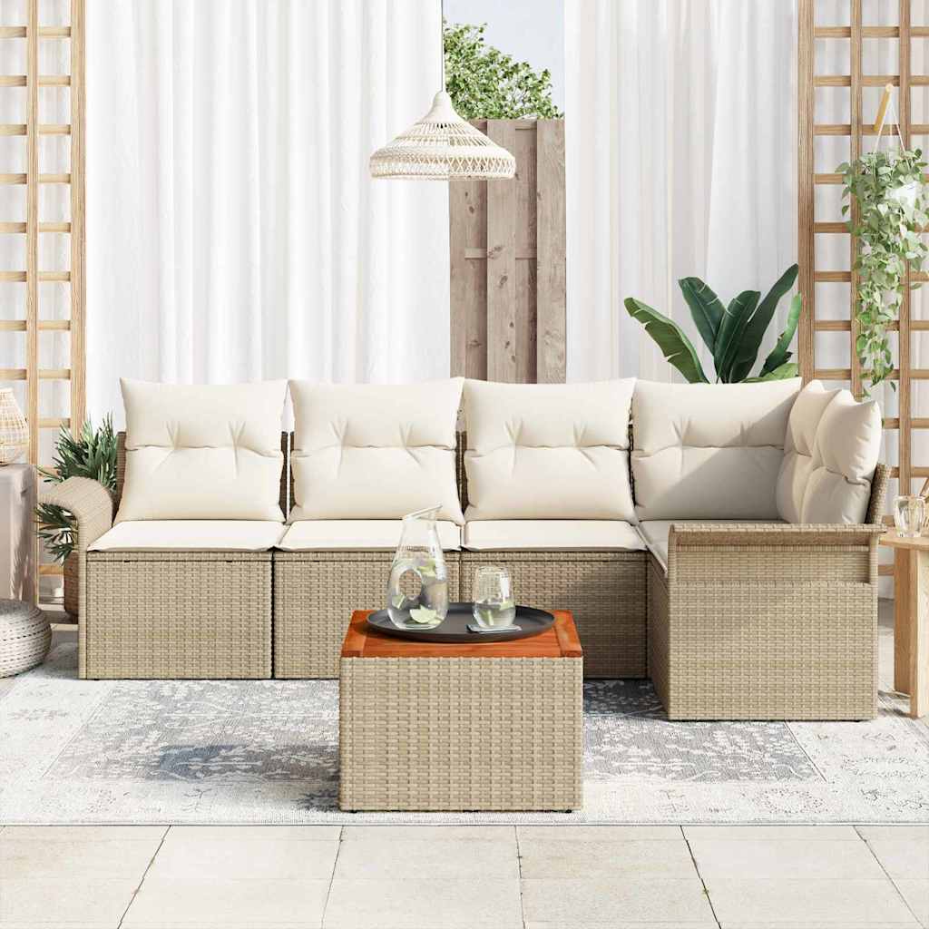 Havesofa Sæt 6 stk. 5-Antal sæder Beige og creme polyrattan