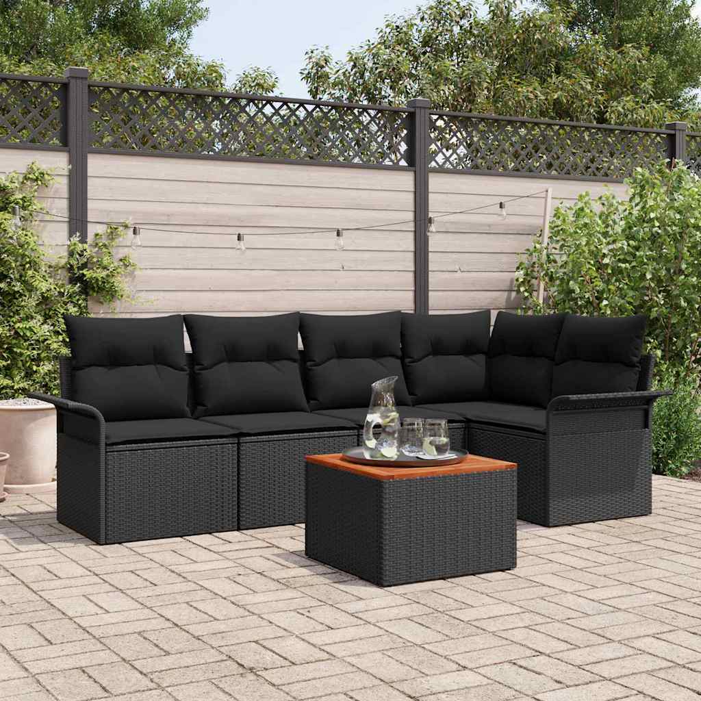 Havesofa Sæt 6 stk. 5-Antal sæder Sort polyrattan