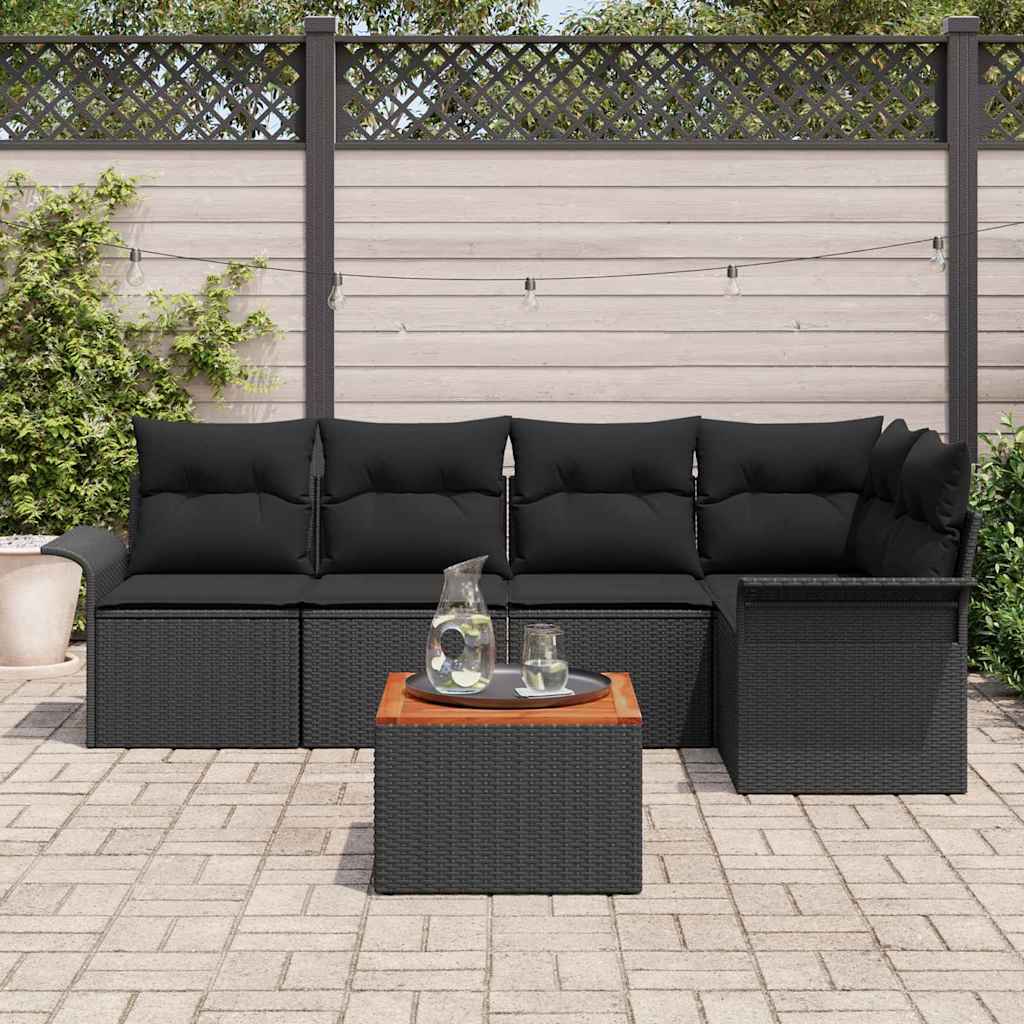 Havesofa Sæt 6 stk. 5-Antal sæder Sort polyrattan