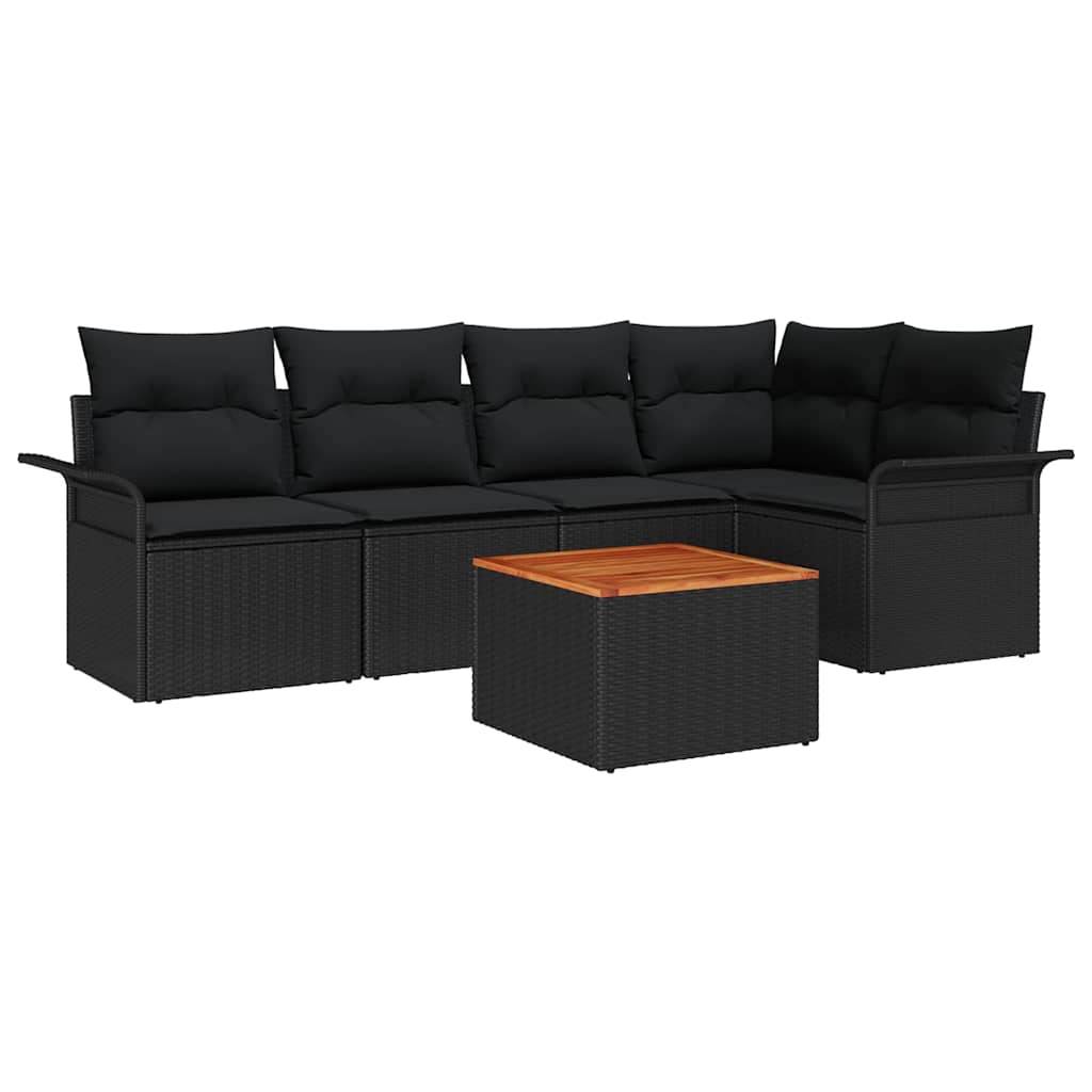 Havesofa Sæt 6 stk. 5-Antal sæder Sort polyrattan